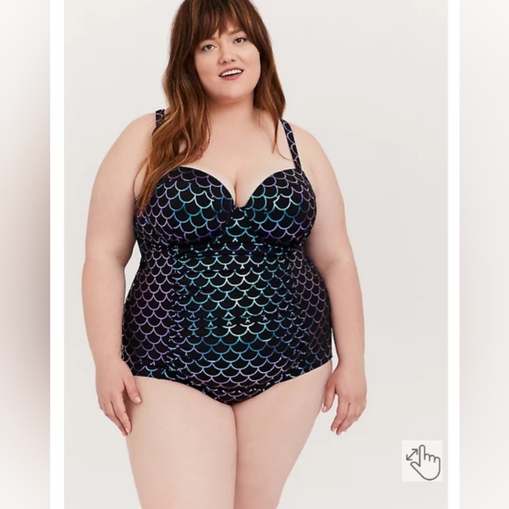 Torrid SlimFix Strappy Underwire Mermaid Scale Swimsuit